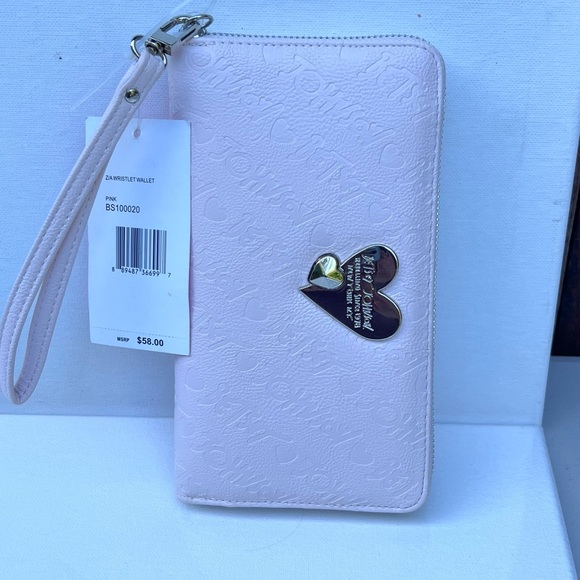 Betsey Johnson Pink Zip Around Wristlet Wallet Logo BS100020 - Picture 5 of 7